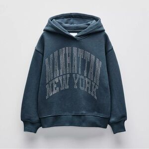 Zara Girls Rhinestone Blue Hoodie Sweatershirt 9/10